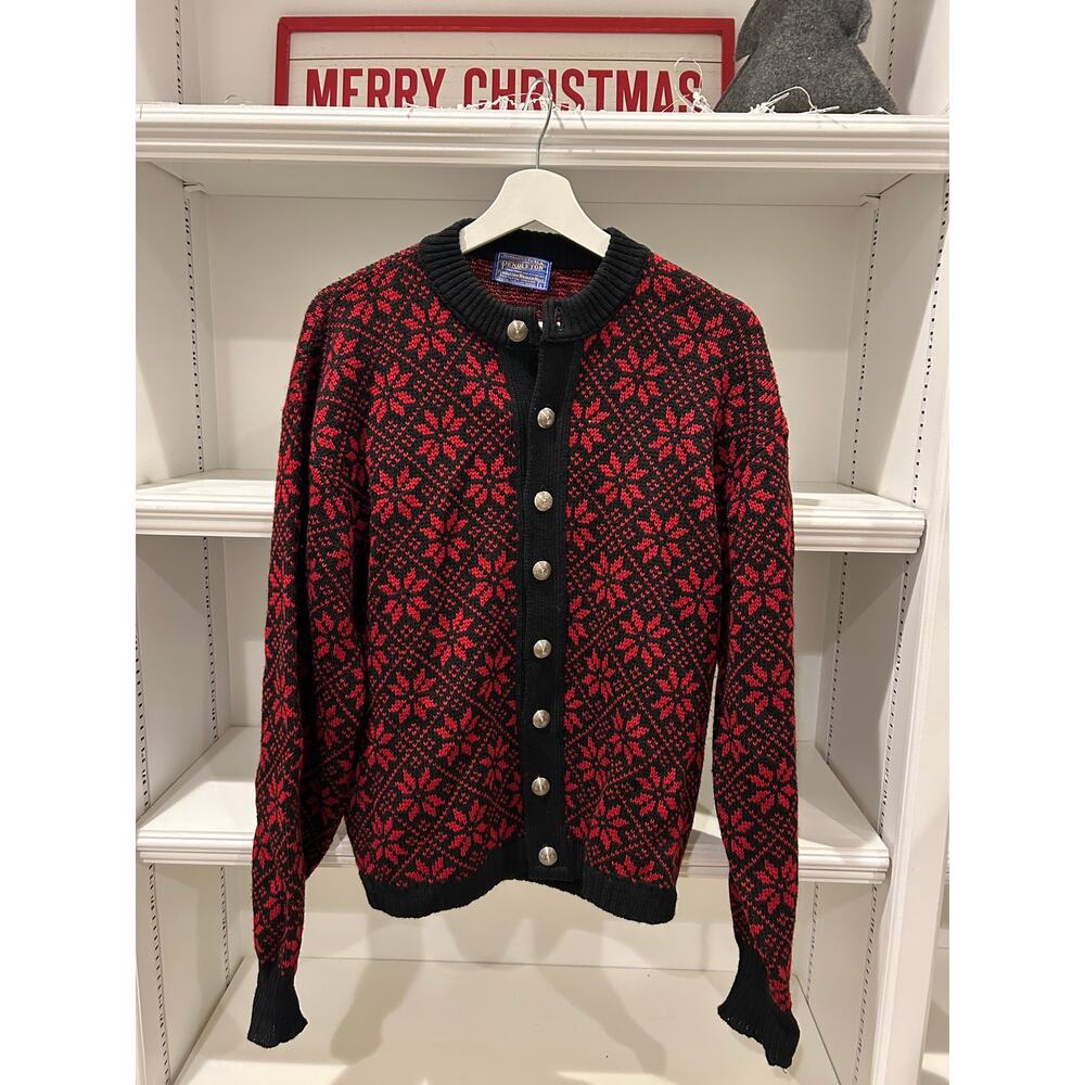 Vintage PENDLETON Norwegian Ski Sweater Red & Black Snowflake- Men's Large